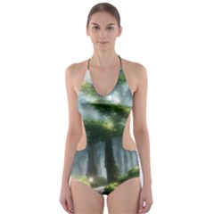 Forest Wood Nature Lake Swamp Water Trees Cut-out One Piece Swimsuit by Uceng