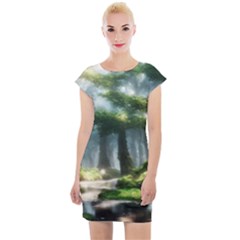 Forest Wood Nature Lake Swamp Water Trees Cap Sleeve Bodycon Dress by Uceng