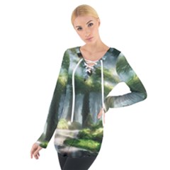 Forest Wood Nature Lake Swamp Water Trees Tie Up Tee by Uceng