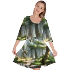 Forest Wood Nature Lake Swamp Water Trees Velour Kimono Dress by Uceng