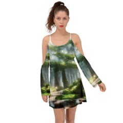 Forest Wood Nature Lake Swamp Water Trees Boho Dress by Uceng