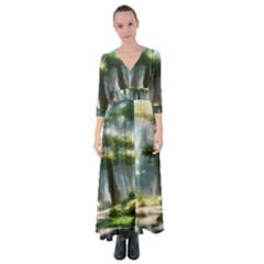 Forest Wood Nature Lake Swamp Water Trees Button Up Maxi Dress by Uceng