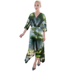 Forest Wood Nature Lake Swamp Water Trees Quarter Sleeve Wrap Front Maxi Dress by Uceng