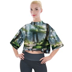 Forest Wood Nature Lake Swamp Water Trees Mock Neck Tee by Uceng