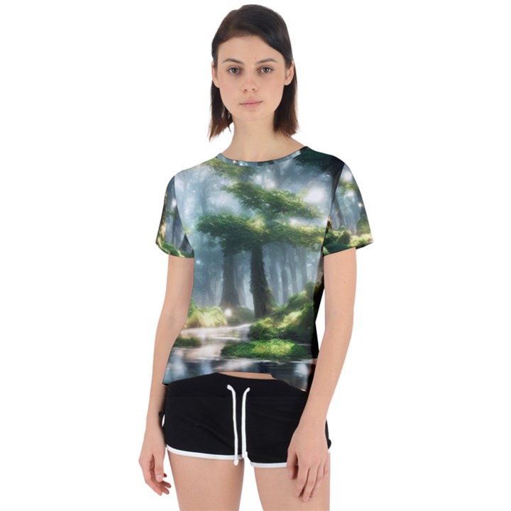 Forest Wood Nature Lake Swamp Water Trees Open Back Sport Tee