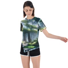 Forest Wood Nature Lake Swamp Water Trees Asymmetrical Short Sleeve Sports Tee by Uceng