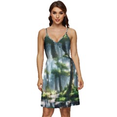 Forest Wood Nature Lake Swamp Water Trees V-neck Pocket Summer Dress  by Uceng