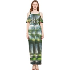 Forest Wood Nature Lake Swamp Water Trees Draped Sleeveless Chiffon Jumpsuit by Uceng