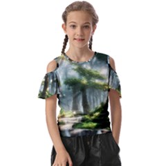 Forest Wood Nature Lake Swamp Water Trees Kids  Butterfly Cutout Tee by Uceng