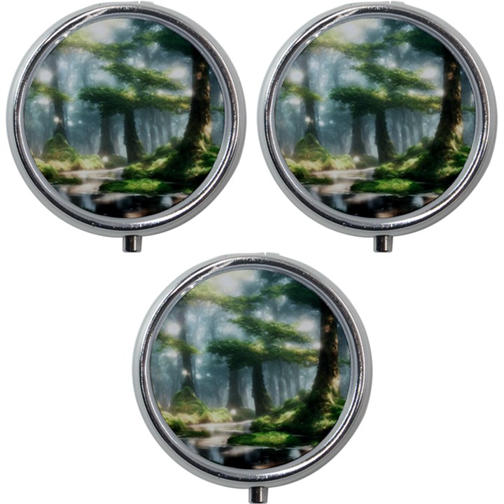 Forest Wood Nature Lake Swamp Water Trees Mini Round Pill Box (Pack of 3)