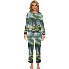 Forest Wood Nature Lake Swamp Water Trees Womens  Long Sleeve Lightweight Pajamas Set