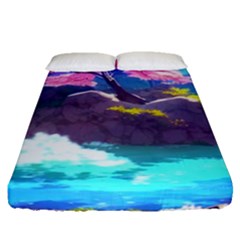 Fantasy Japan Mountains Cherry Blossoms Nature Fitted Sheet (queen Size) by Uceng