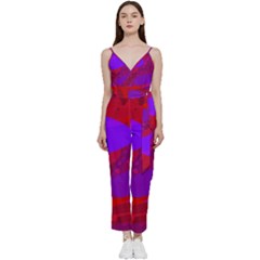 Background Pattern Purple Texture Design Wallpaper V-neck Spaghetti Strap Tie Front Jumpsuit by Uceng