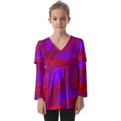 Background Pattern Purple Texture Design Wallpaper Kids  V Neck Casual Top