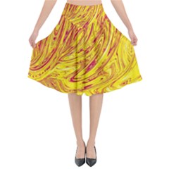 Red Yellow Abstract Wallpapers Abstracts Liquids Flared Midi Skirt by Uceng