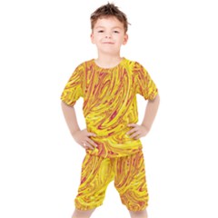 Red Yellow Abstract Wallpapers Abstracts Liquids Kids  Tee And Shorts Set by Uceng