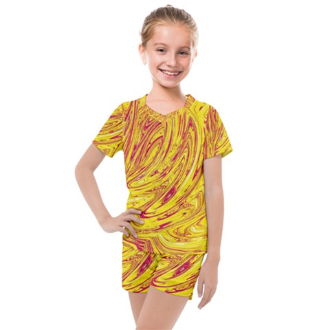 Red Yellow Abstract Wallpapers Abstracts Liquids Kids  Mesh Tee And Shorts Set by Uceng