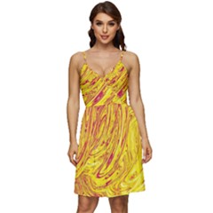 Red Yellow Abstract Wallpapers Abstracts Liquids V-neck Pocket Summer Dress  by Uceng