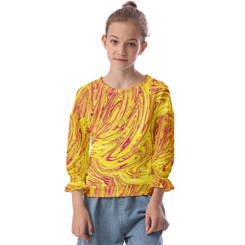 Red Yellow Abstract Wallpapers Abstracts Liquids Kids  Cuff Sleeve Top by Uceng