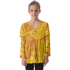 Red Yellow Abstract Wallpapers Abstracts Liquids Kids  V Neck Casual Top by Uceng