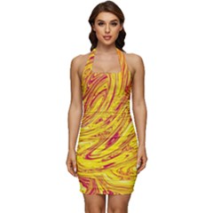 Red Yellow Abstract Wallpapers Abstracts Liquids Sleeveless Wide Square Neckline Ruched Bodycon Dress