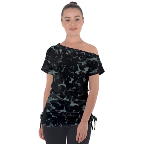 Pattern Texture Army Military Background Off Shoulder Tie-up Tee by Uceng