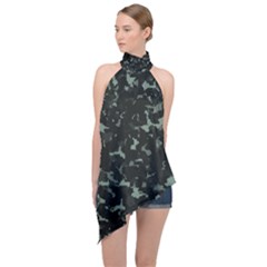 Pattern Texture Army Military Background Halter Asymmetric Satin Top by Uceng