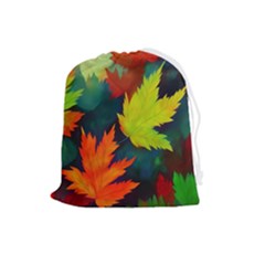 Leaves Foliage Autumn Nature Forest Fall Drawstring Pouch (large) by Uceng