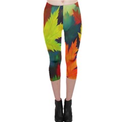 Leaves Foliage Autumn Nature Forest Fall Capri Leggings  by Uceng