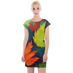 Leaves Foliage Autumn Nature Forest Fall Cap Sleeve Bodycon Dress by Uceng