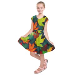 Leaves Foliage Autumn Nature Forest Fall Kids  Short Sleeve Dress by Uceng