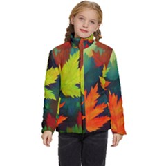 Leaves Foliage Autumn Nature Forest Fall Kids  Puffer Bubble Jacket Coat by Uceng