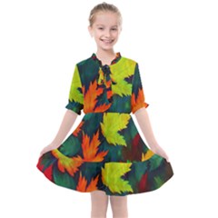 Leaves Foliage Autumn Nature Forest Fall Kids  All Frills Chiffon Dress by Uceng