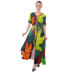 Leaves Foliage Autumn Nature Forest Fall Waist Tie Boho Maxi Dress by Uceng