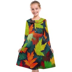 Leaves Foliage Autumn Nature Forest Fall Kids  Midi Sailor Dress by Uceng