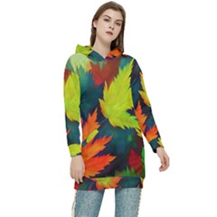 Leaves Foliage Autumn Nature Forest Fall Women s Long Oversized Pullover Hoodie