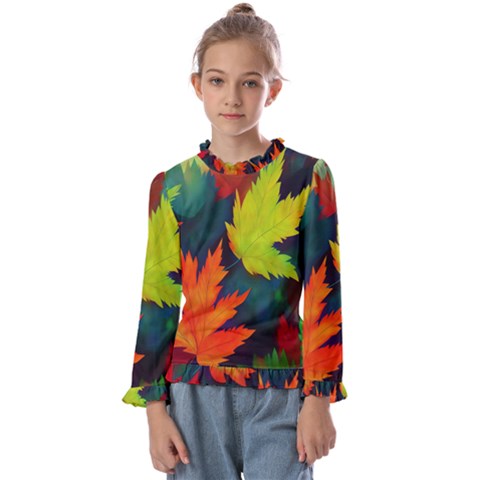 Leaves Foliage Autumn Nature Forest Fall Kids  Frill Detail Tee by Uceng