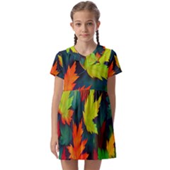 Leaves Foliage Autumn Nature Forest Fall Kids  Asymmetric Collar Dress by Uceng