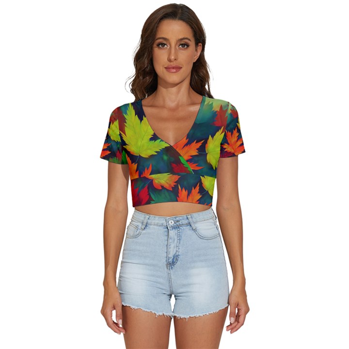 Leaves Foliage Autumn Nature Forest Fall V-Neck Crop Top