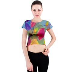 Leaves Foliage Autumn Branch Trees Nature Forest Crew Neck Crop Top by Uceng