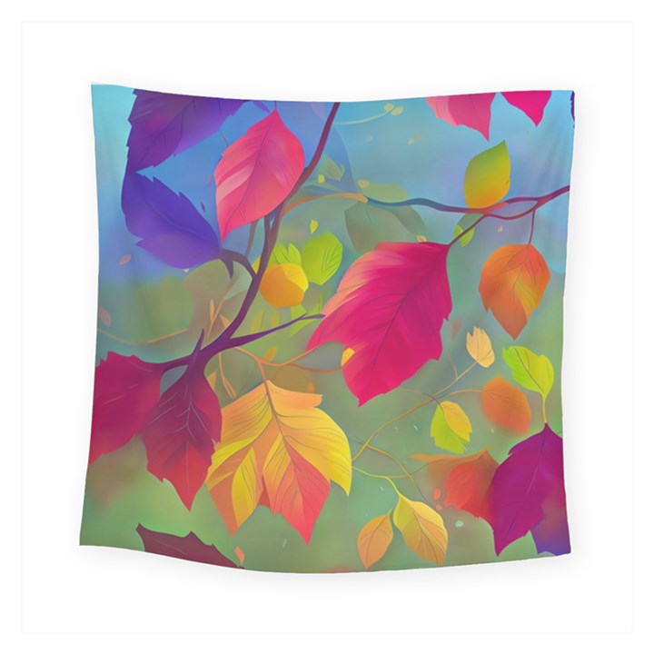 Leaves Foliage Autumn Branch Trees Nature Forest Square Tapestry (Small)