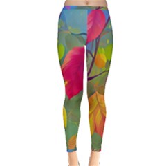 Leaves Foliage Autumn Branch Trees Nature Forest Inside Out Leggings by Uceng