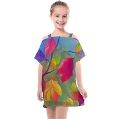 Leaves Foliage Autumn Branch Trees Nature Forest Kids  One Piece Chiffon Dress by Uceng