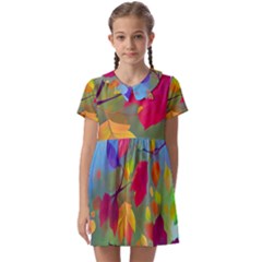 Leaves Foliage Autumn Branch Trees Nature Forest Kids  Asymmetric Collar Dress by Uceng