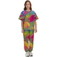 Leaves Foliage Autumn Branch Trees Nature Forest Kids  Tee And Pants Sports Set by Uceng