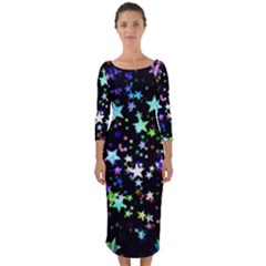 Christmas Star Gloss Lights Light Quarter Sleeve Midi Bodycon Dress by Uceng