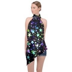 Christmas Star Gloss Lights Light Halter Asymmetric Satin Top