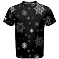 Christmas Snowflake Seamless Pattern With Tiled Falling Snow Men s Cotton Tee by Uceng