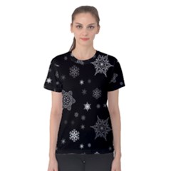 Christmas Snowflake Seamless Pattern With Tiled Falling Snow Women s Cotton Tee