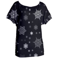 Christmas Snowflake Seamless Pattern With Tiled Falling Snow Women s Oversized Tee by Uceng